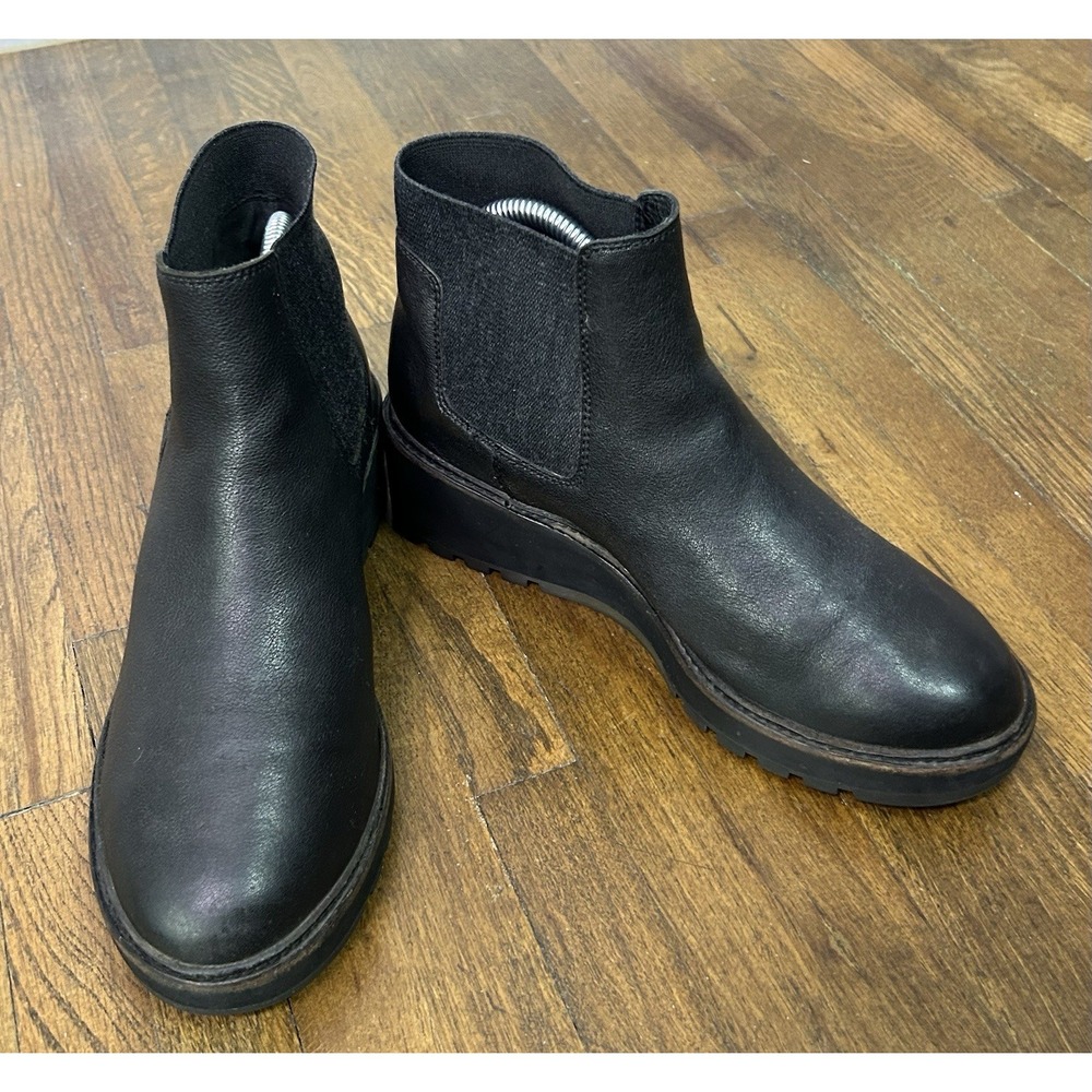 Eileen Fisher Womens Lilou Boots Booties Chelsea Wedge Heel Black Leather 8.5